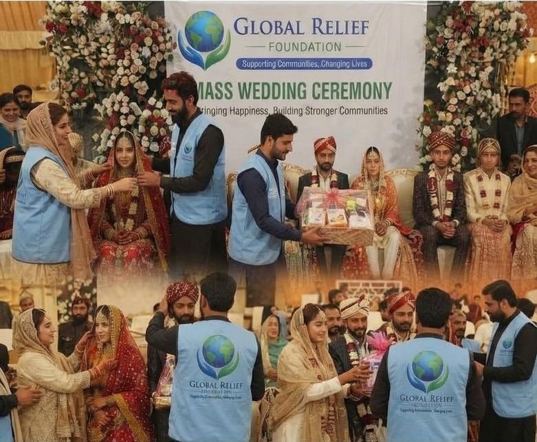GRF volunteers supporting couples at a mass wedding ceremony